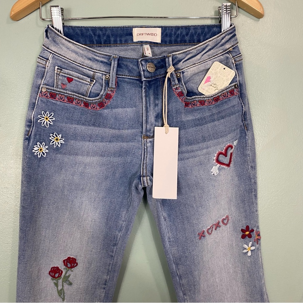 Driftwood Free People Eva Boot Cut Love Letters Valentines Day Flare Jeans Sz 28 - Picture 5 of 10